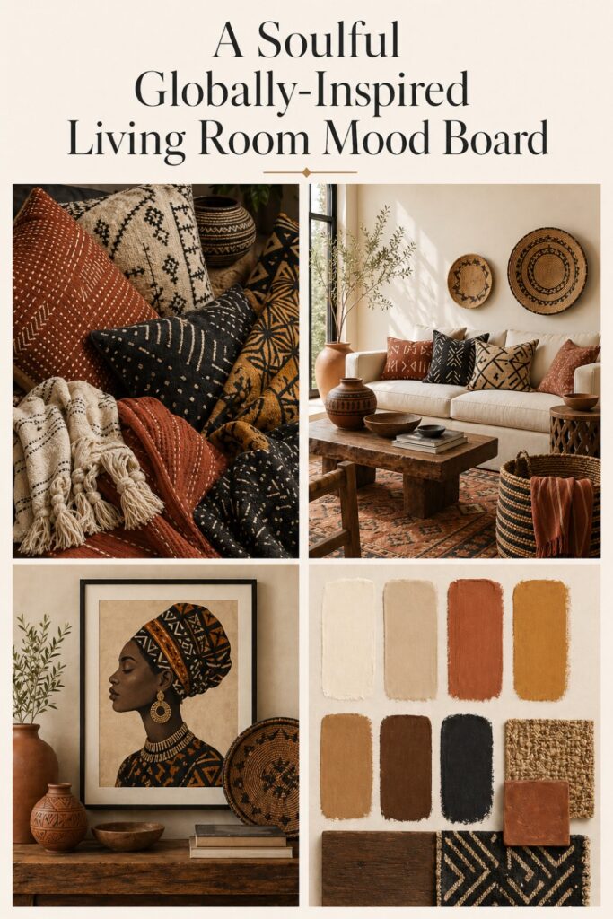 A Soulful Globally-Inspired Living Room Mood Board