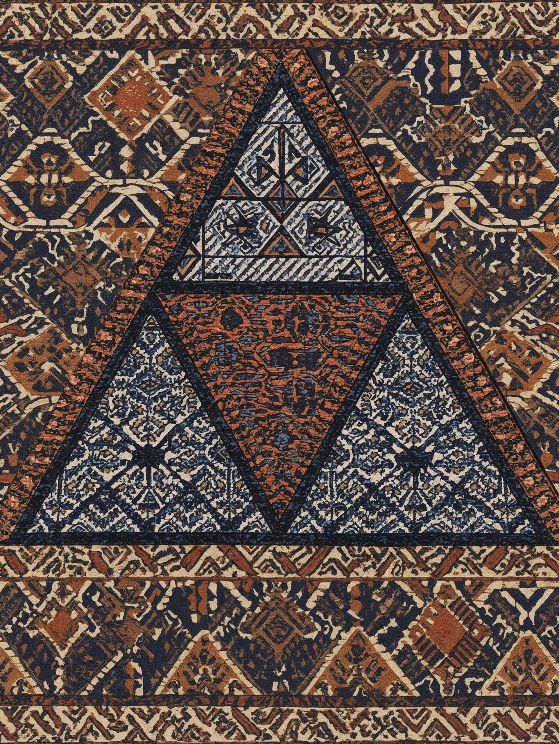 Geometric patterns with African textile influence.