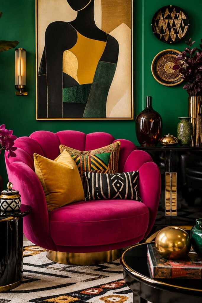 Abstract Golden Black Woman Wall Art Print, Modern Boho Home Decor, Digital Download