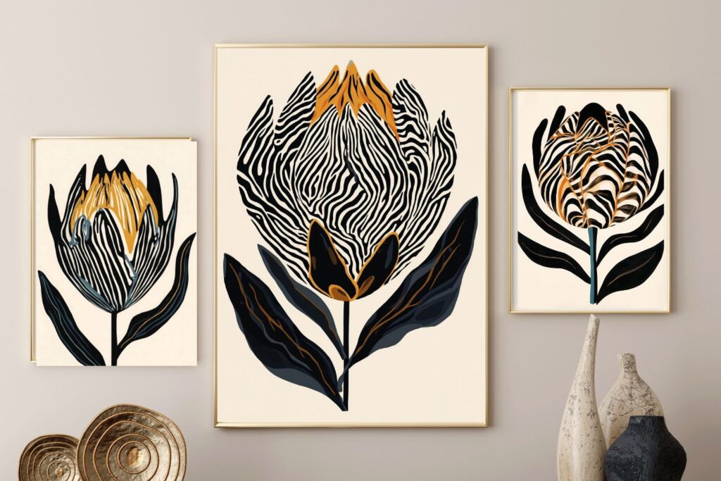 Afrocentric Wall Art Set (3), Neutral Terracotta Botanical Prints, Modern African Decor, Digital Download