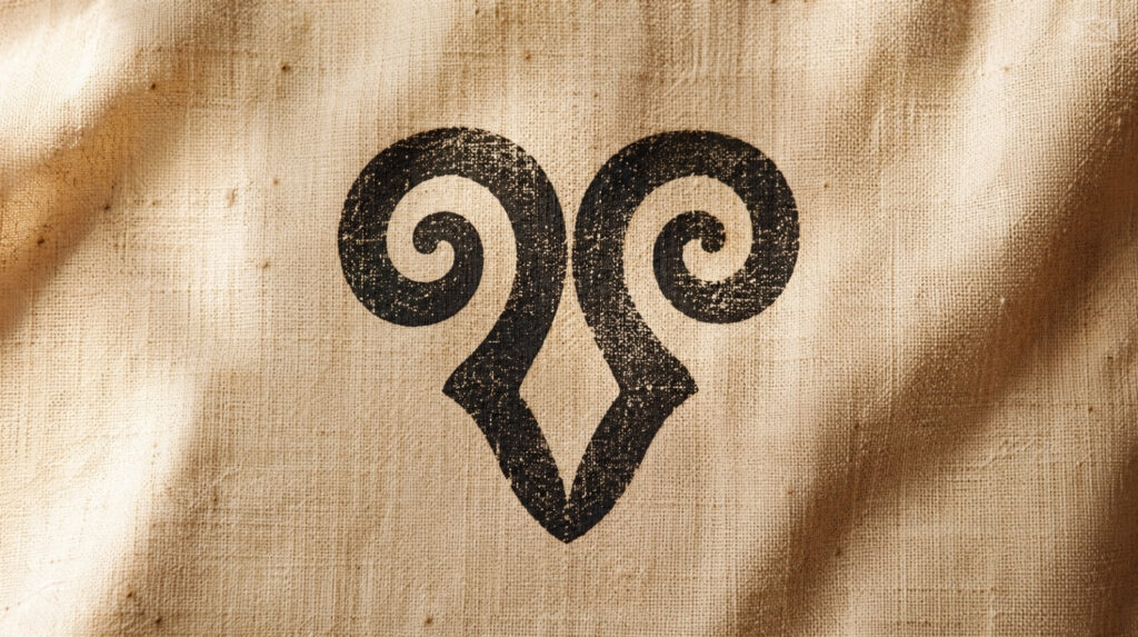 the Ghanaian Adinkra symbol Dwennimmen, representing ram’s horns, strength, and humility