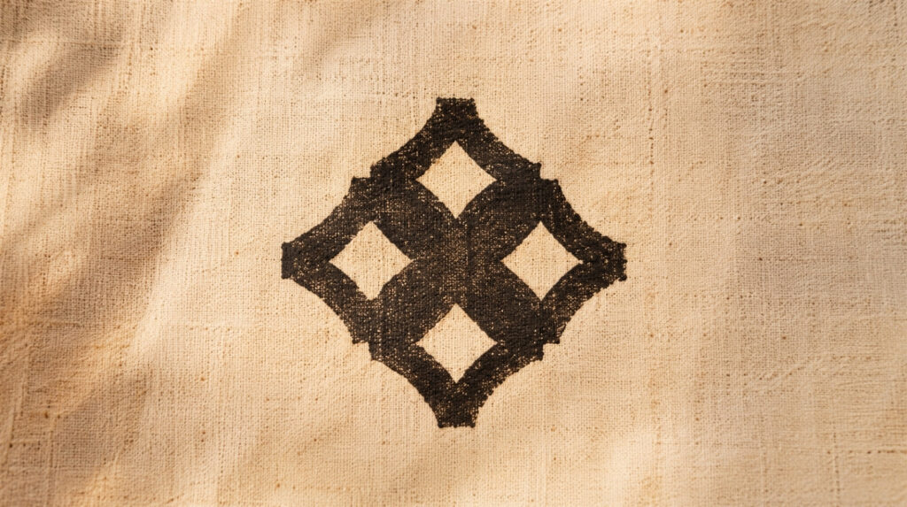 the Ghanaian Adinkra symbol Eban, the fence symbol associated with family love, safety, and protection.