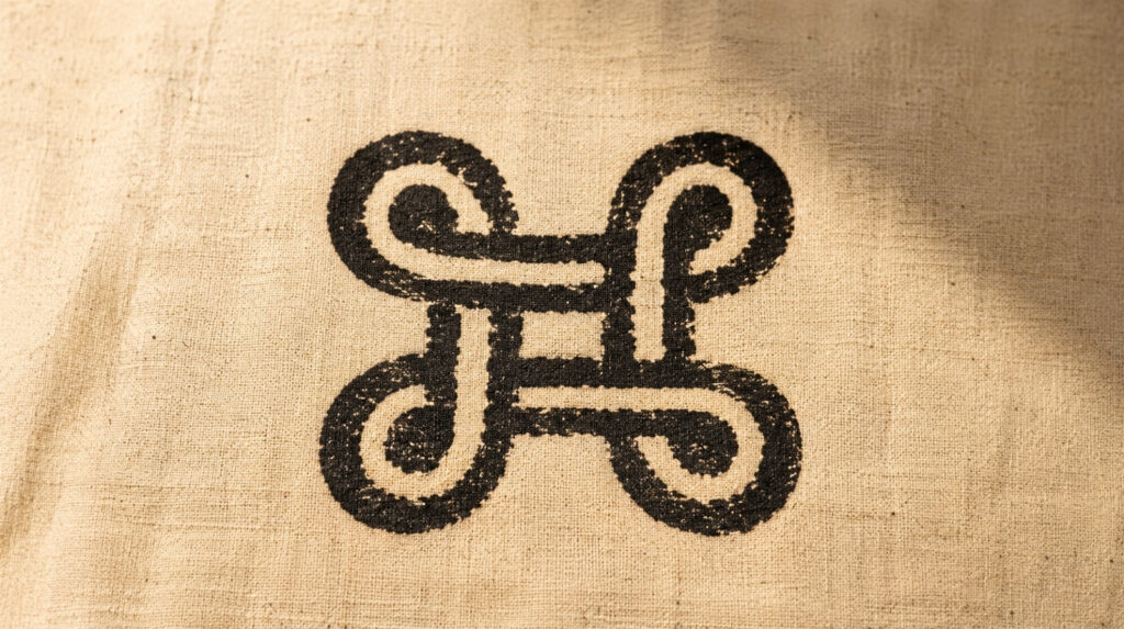 the Ghanaian Adinkra symbol Mpatapo, the pacification knot associated with reconciliation, peace, and forgiveness