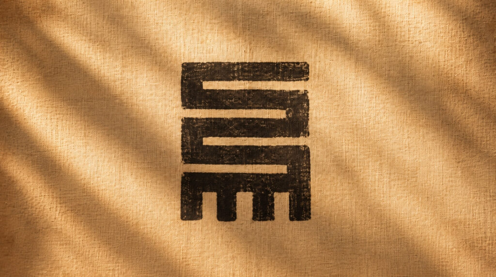 the Ghanaian Adinkra symbol Nkyinkyim, the twisting path symbol associated with life’s journey, initiative, adaptability, and resilience