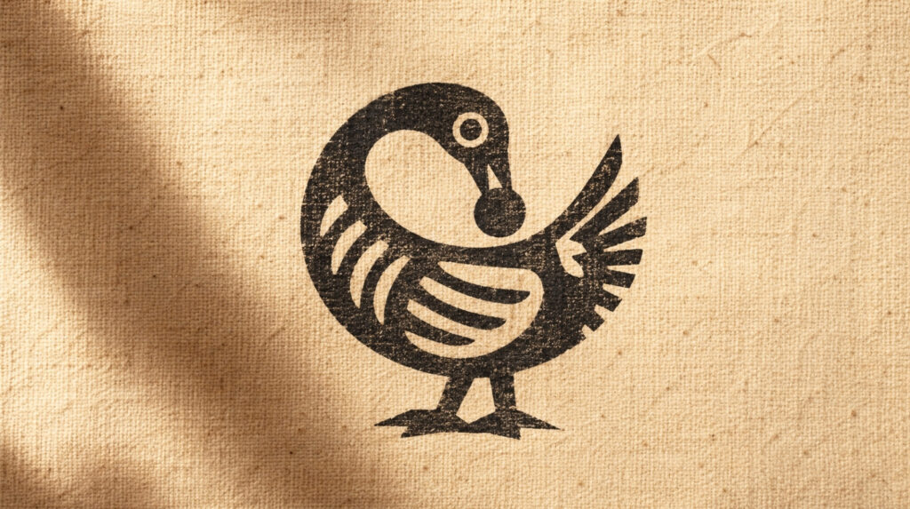 the Ghanaian Adinkra symbol Sankofa, the bird looking backward while moving forward