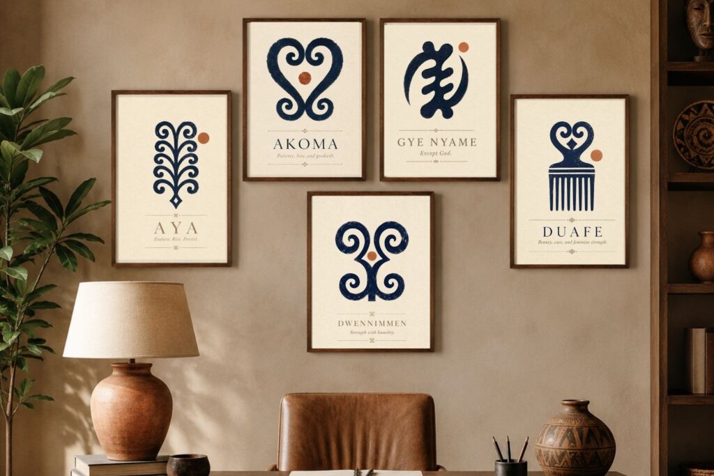 Adinkra Symbol Wall Art Set (5), Afrocentric Printable Art, African Symbols, Digital Download
