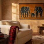 Tanzanian symbols inspiration Tingatinga-style painting of an elephant family