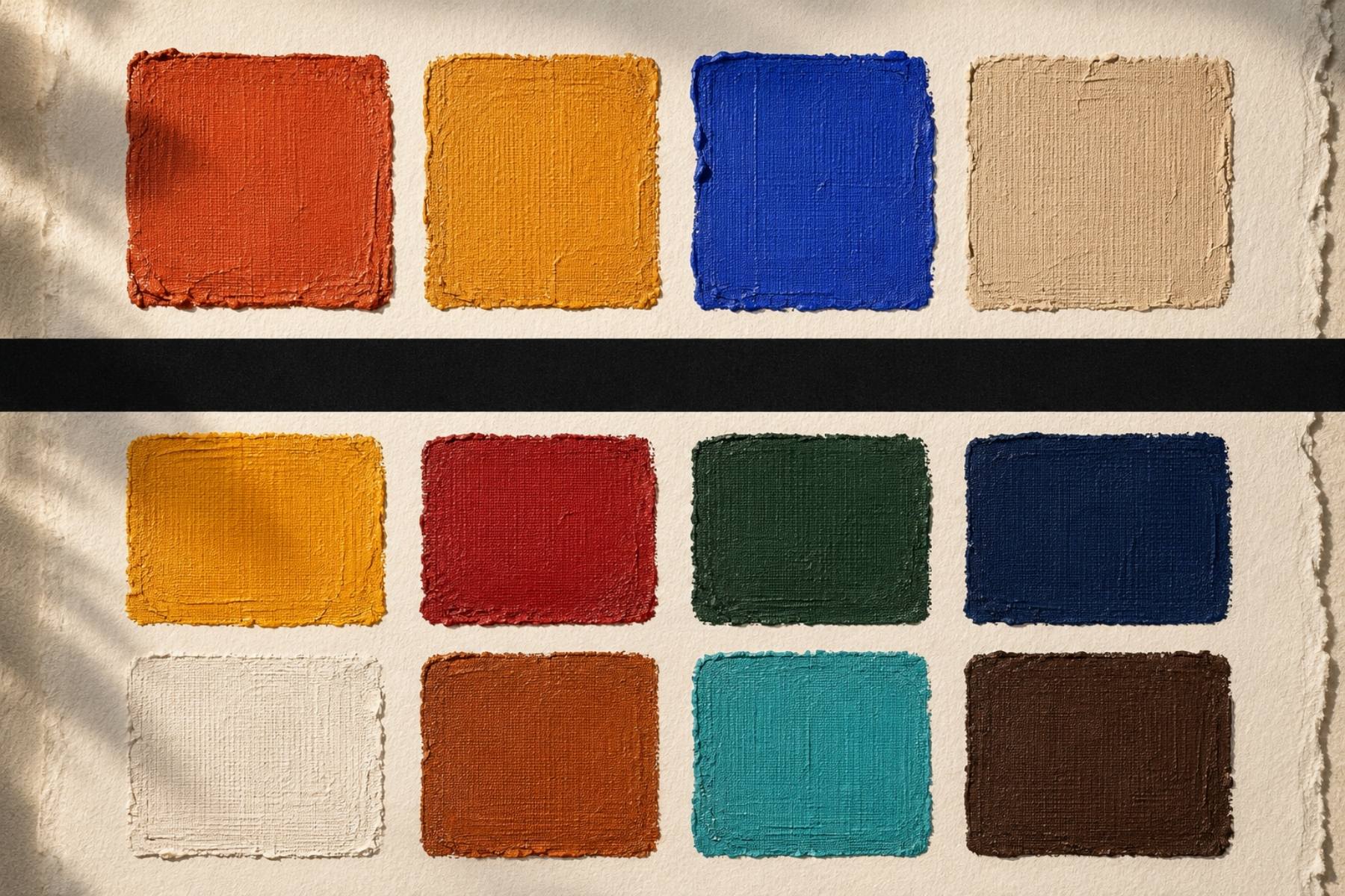 African color palette guide 2026 — twelve textured swatches from Morocco, Ghana, Senegal and Tanzania