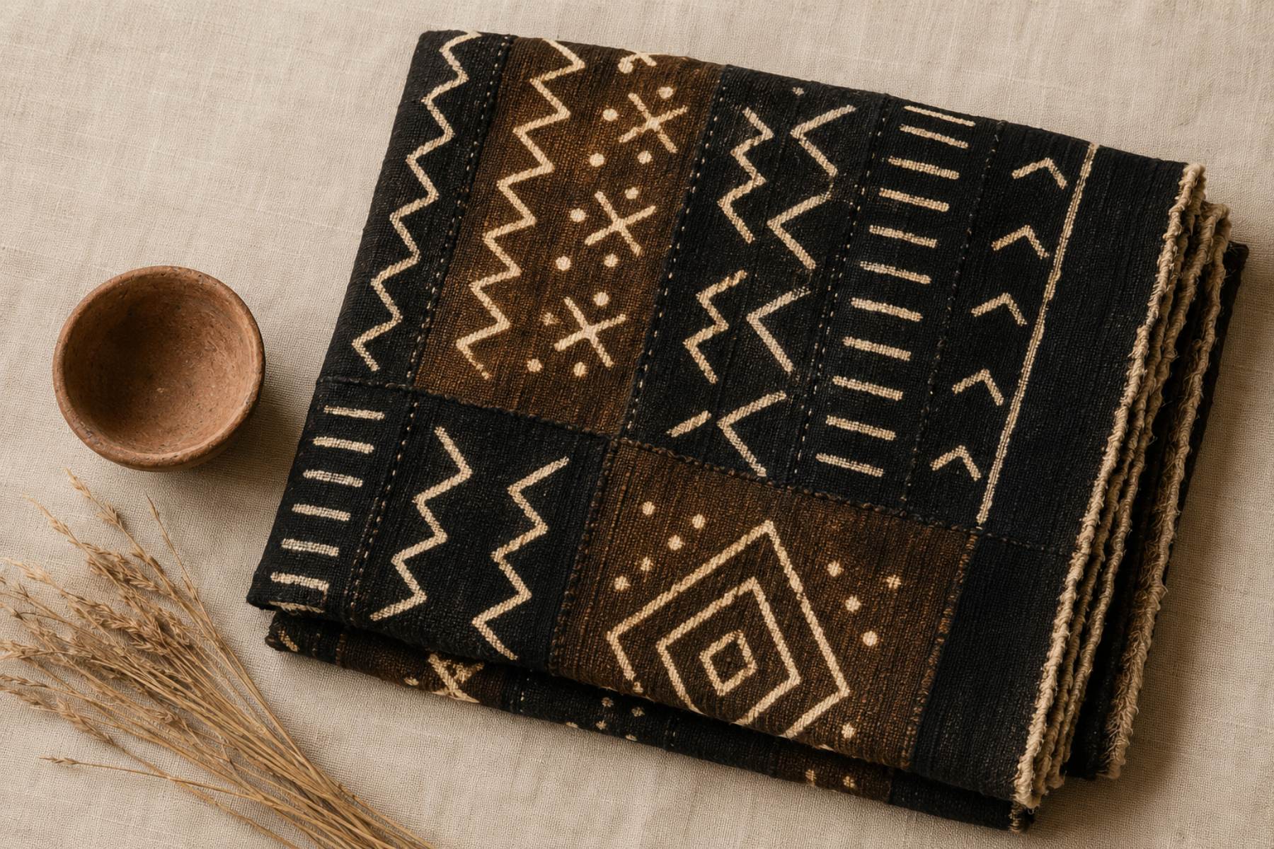Mudcloth patterns and meanings — authentic Malian bogolanfini with hand-painted geometric symbols