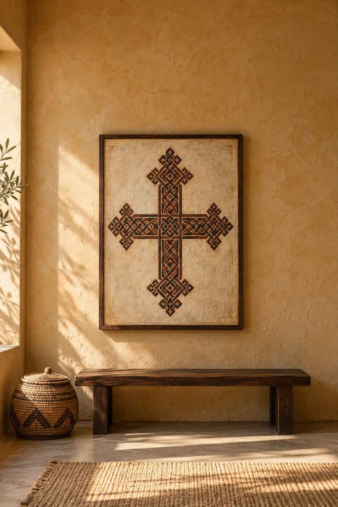 The interlaced Ethiopian cross reads as eternal life because the line never starts or finishes, and the knotwork is also protective. Aksum, Lalibela and Gondar each cut it differently, which is how a collector places a cross on the map.